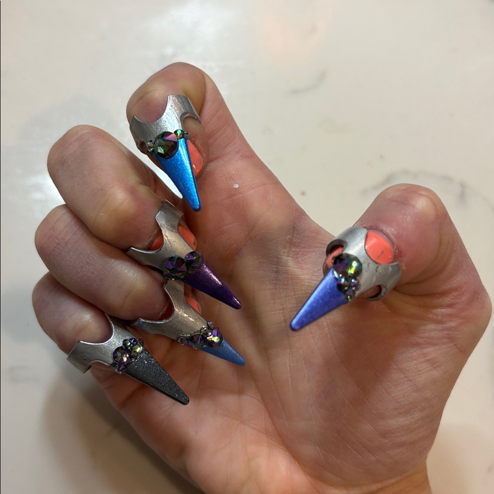 Silver and Multicolor Claw Rings - set of five party claws